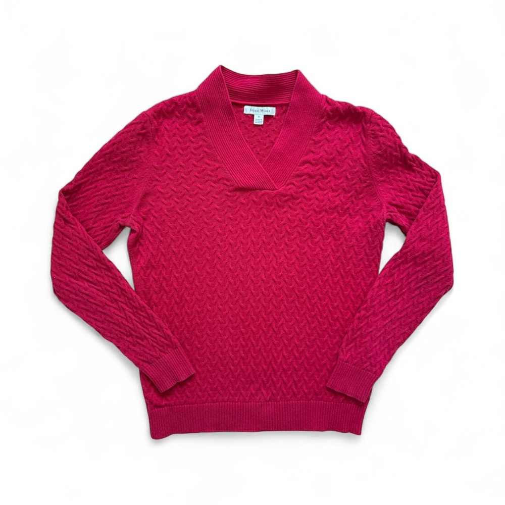 STUDIO WORKS | Red V-Neck Cable Stitch Sweater Sz M